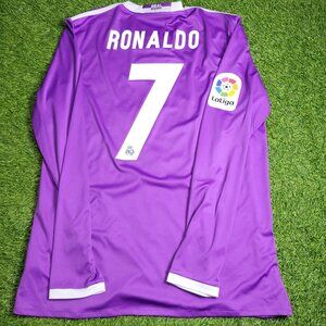 Cristiano Ronaldo Real Madrid 2016 2017 Purple Away Long Sleeve Soccer Jersey L